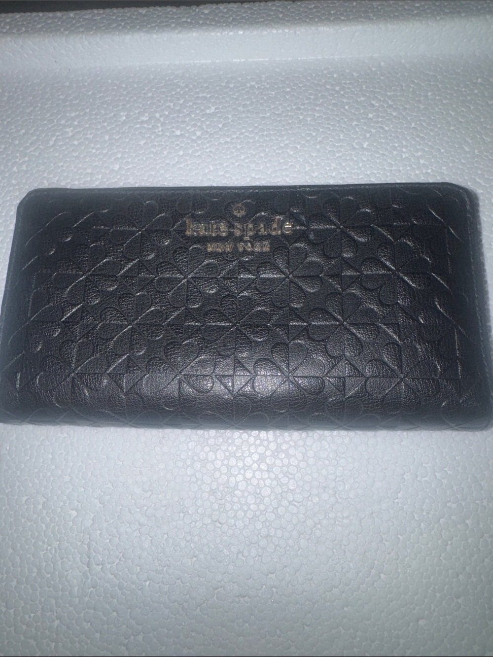 kate spade black embossed floral leather continental wallet